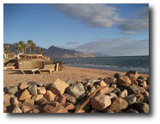 View north from hotel’s private beach